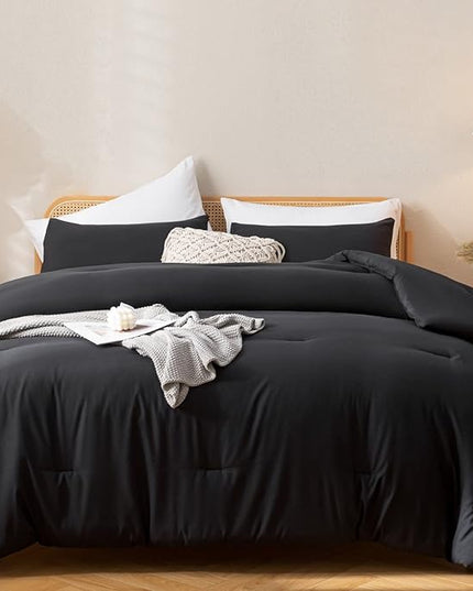 ROSGONIA Black Twin Comforter Set for Girls and Boys, 1 Boho Black Comforter and 1 Pillowcase, Soft and Warm Microfiber Material, Neutral Bohemian Style, Ideal for Dorm Rooms