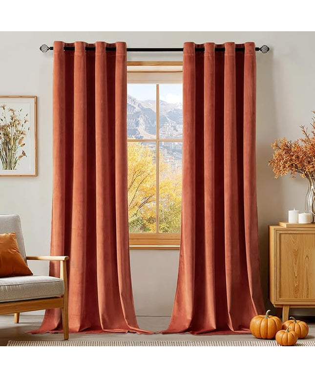 MIULEE Velvet Curtains for Fall Elegant Grommet Burnt Orange Curtains Thermal Insulated Soundproof Room Darkening Rust Terracotta Black Out Drapes for Living Room Bedroom Decor 52 x 108 Inch Set of 2