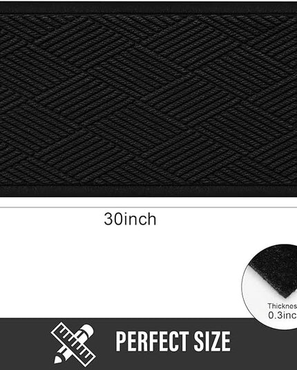 Durable Front Door Mat, Absorbent Muddy Dirt Resist Welcome Door Mats Outdoor Indoor, Stain and Fade Resistant, Non-Slip Rubber Backing Low Profile Doormat for Entryway, 30×17, Black