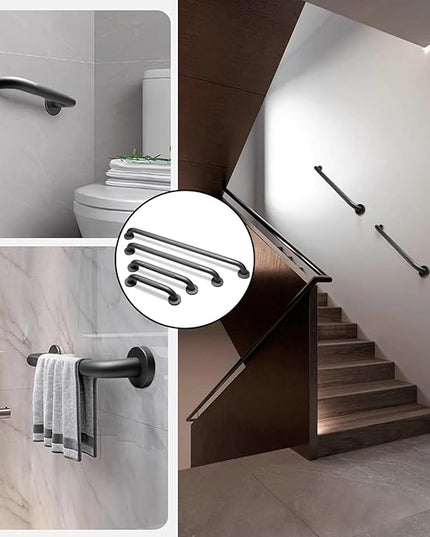 Shower Grab Bar, 2 Pack 12 Inch Gray Bathroom Grab Bar, 1.25" Diameter 304 Stainless Steel Anti-Slip Grab Bars for Bathtubs and Showers, Handicap Shower Grab Bar for Seniors Elderly