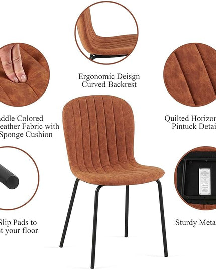NORDICANA 5 - Piece Dining Set, Industrial Style 47 in Kitchen Table with Brown Faux Leather Dining Chairs for 4 Person, Dining Room Table Set for Dinette, Breakfast Nook Breakfast Nook