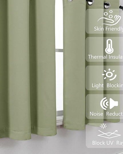 Simplebrand Sage Green Short Kitchen Curtains 24 Inch Length 2 Panels Set, Small Windows Room Darkening Curtain for Bathroom, Cabinet, Basement, RV Camper, Thermal Insulated Short Drapes, 40 x 24 Inch