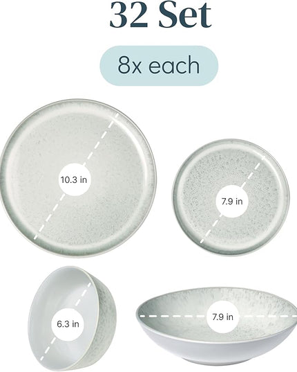 Stoneware dinnerware set 8 persons 32 pcs - Mediterranean dinnerware set, dishwasher, microwave and scratch resistant - Bowl and plate set - Dinnerware Pure Living Light Beige…