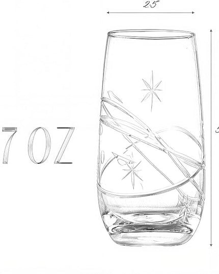SHOSHIN Hand-Cut Highball Glasses – Elegant 17 oz Lead-Free Crystal Drinking Glasses with Space Pattern, Dishwasher Safe, Perfect for Water and Collins Cocktails (Set of 4)