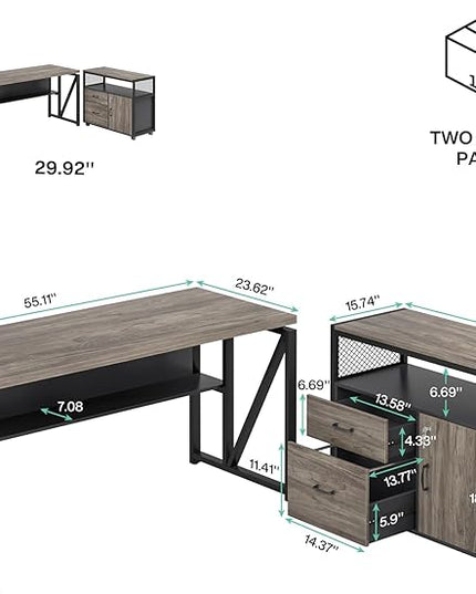 Tribesigns Office Desk with Drawers Sets, 55 inches L Shaped Computer Desk with Mobile File Cabinet,Big Executive Desk for Home Office Furniture Sets (Dark Oak, 55-inch)