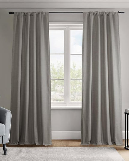 HPD Half Price Drapes Vienna Basic Linen 100% Blackout Curtains for Bedroom 96 Inches Long (2 Panels) - Rod Pocket Curtains & Drapes for Living Room & Windows - 50 X 96, Light Steel Grey