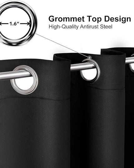 ChrisDowa Small Window Curtains 50 inches Long for Bedroom - Grommet Short Thermal Insulated Room Darkening Curtains for Kitchen (2 Panels, Black, 29 x 50 Inch)