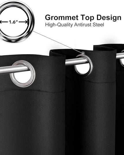 ChrisDowa Grommet Blackout Curtains for Bedroom and Living Room - 2 Panels Set Thermal Insulated Room Darkening Curtains (Black, 38W x 54L)