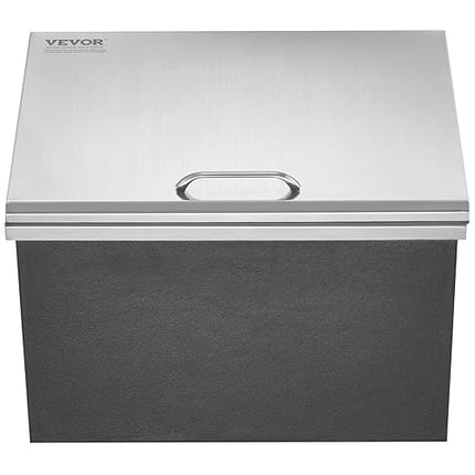 VEVOR Drop in Ice Chest, 20" L x 16" W x 13" H Stainless Steel Ice Cooler, Commercial Ice Bin with Hinged Cover, 40 qt Outdoor Kitchen Ice Bar, Drain-Pipe and Drain Plug Included, for Cold Wine Beer