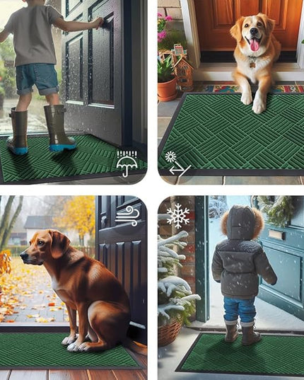 Smiry Front Door Mat Outside Entrance, Heavy Duty Outdoor Indoor Natural Rubber Doormat, Non Slip, Trap Dirt and Moisture, Easy Clean, Low Profile Patio Porch Entryway Mat, 59x35, Green