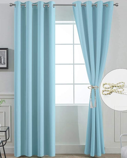 Yakamok Blackout Curtains for Bedroom,Grommet Thermal Insulated Room Darkening Curtains for Living Room, Set of 2 Panels (52 x 96Inch, Sky Blue)