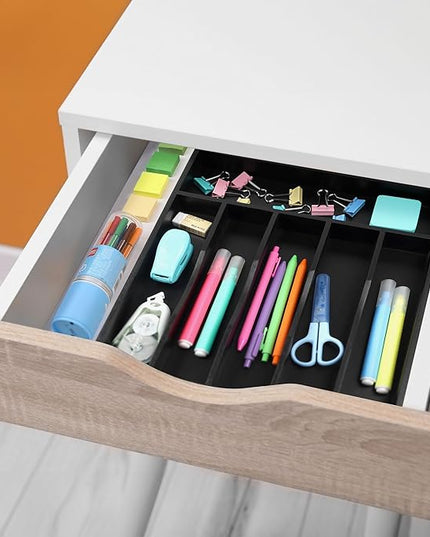 Kitchen Bamboo Silverware Organizer, Kitchen Drawer Organizer - Utensil Holder and Cutlery Tray with Grooved Drawer Dividers for Flatware 7 Slot, Black