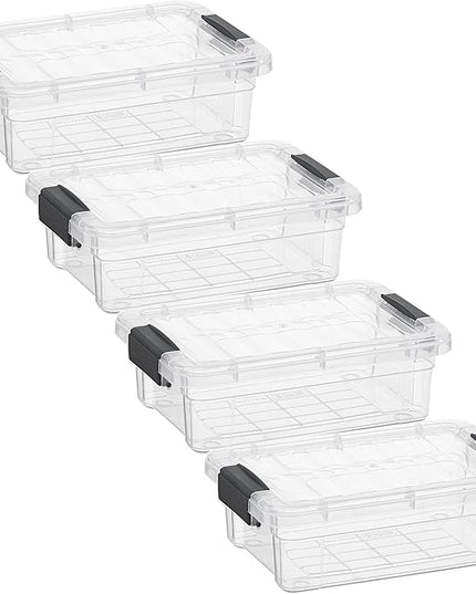 Superio Clear Storage Boxes with Lids, 1.27 Quart Plastic Container Bins for Organizing, Stackable Crates, BPA Free, Non Toxic, Odor Free, Organizers for Home, Office and Dorm, 4 Pack