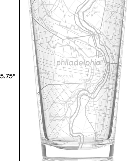 Well Told Engraved Philadelphia Pennsylvania Map Pint Glass, Etched Beer Gift (16 oz, Clear) City Map Pint, Custom City Glassware, Gifts For Beer Lovers
