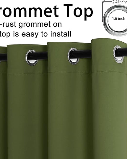 JIUZHEN Olive Green Blackout Curtains for Bedroom - Light Blocking and Noise Reducing Grommet Curtains for Living Room Darkening Curtains, Set of 2 Window Curtain Panels, 42 x 54 Inch Length