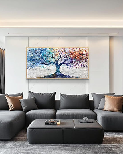 ERQINHUA Canvas Wall Art For Living Room Wall Decorations For Bedroom Modern Restaurant Office Home Decor Colorful Wall Painting Tree Abstract Printing Canvas Pictures Posters 24x48 In Wood Framed