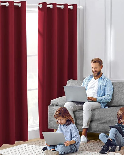HOMEIDEAS Burgundy Red Blackout Curtains for Bedroom 52x 84 Inch Length 2 Panels Set Room Darkening Bedroom Curtains, Soundproof Thermal Grommet Window Curtains for Living Room