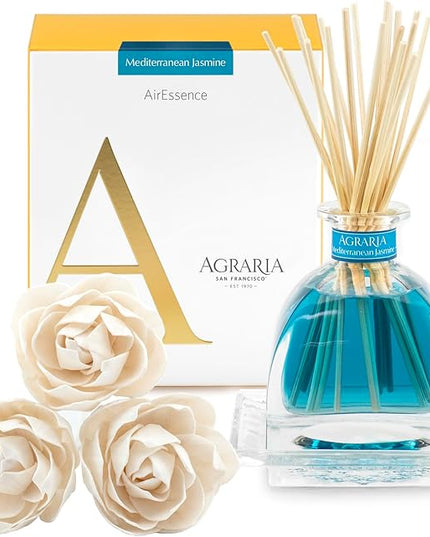 AGRARIA AirEssence Flower and Reed Diffuser Set, Handmade Sola Flower Botanical Home Fragrance Set, Scented Oil Reed Diffuser Gift for All Occasions