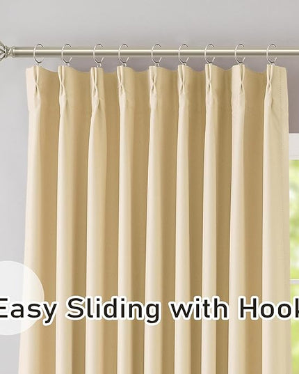 DONREN Beige Pinch Pleated Blackout Curtains with Hooks - 104 inch Length Room Darkening Thermal Insulated Window Curtain Panels for Living Room Bedroom 2 Panel 40" Wx104 L
