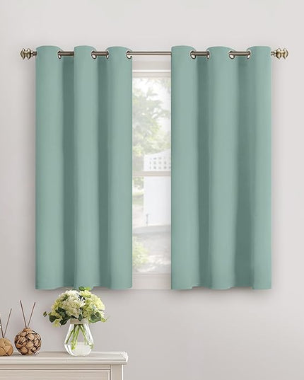 YoungsTex Sage Green Blackout Kitchen Curtains 40 Inch Length - Short Thermal Insulated Drapes with Grommet Room Darkening for Bathroom Cafe Window, 2 Panels, 34 x 40 Inch