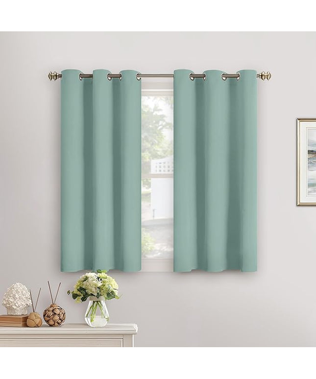 YoungsTex Sage Green Blackout Kitchen Curtains 40 Inch Length - Short Thermal Insulated Drapes with Grommet Room Darkening for Bathroom Cafe Window, 2 Panels, 34 x 40 Inch