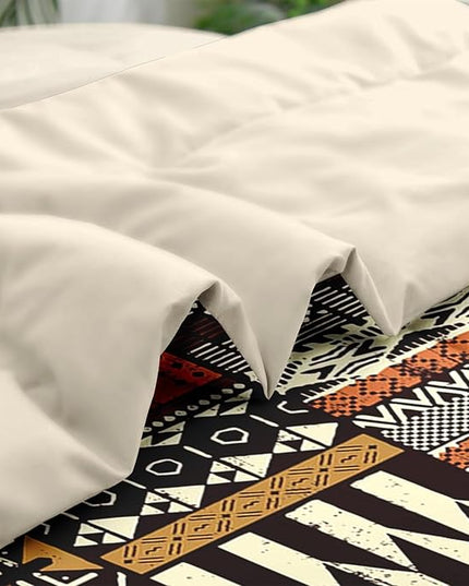 Comforter Set Queen Size, Vintage Tribal African 7 Pcs Bedding for Kids and Adults, Brown Abstract Patchwork Bed Sheet Sets with Fitted Sheet 2 Pillowcases & 2 Shams
