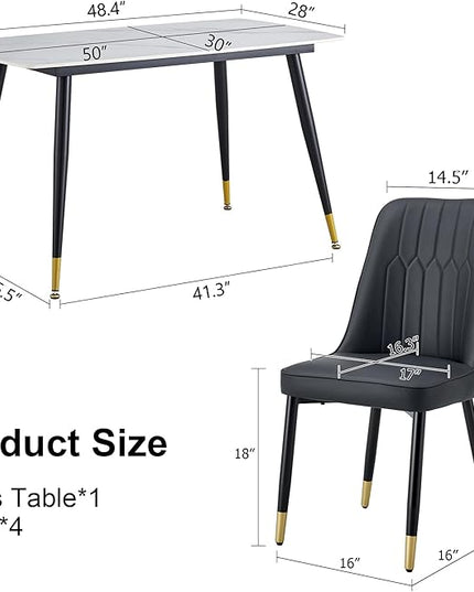 Black Dining Table Set for 4, Dining Room Table Set for 4, Sintered Stone Kitchen Table Top and Modern Chairs Set of 4 for Kitchen Dining Room, Small Space