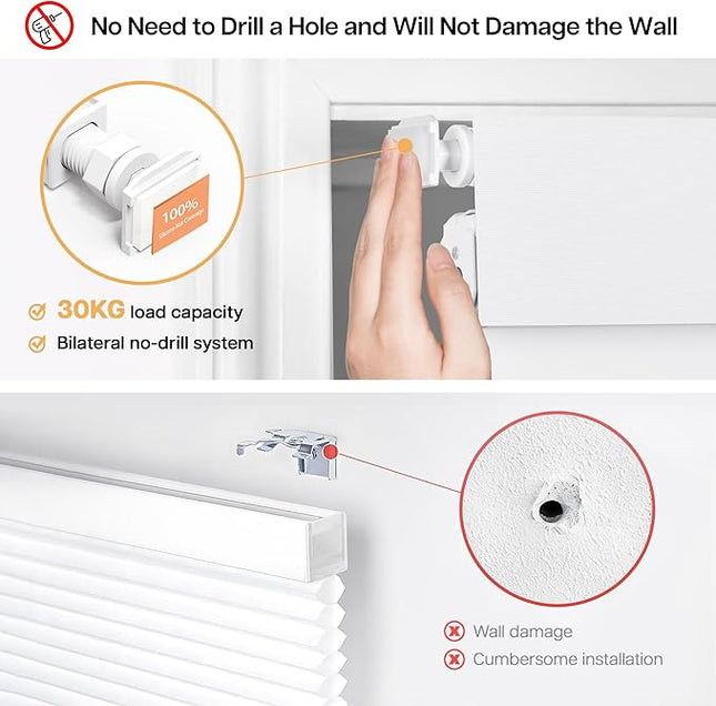 LazBlinds Custom Size No-Drill Blackout Blinds - Easy Install for Renters & Child Safe Cordless Roller Shades, Thermal Insulated for Home Office, 100% Light Blocking, Blackout-White