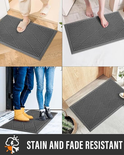 Sturdy Front Door Mat, Absorbent Muddy Dirt Resist Welcome Door Mats Outdoor Indoor, Stain and Fade Resistant, Non-Slip Rubber Backing Low Profile Doormat for Entryway, 30×17, Charcoal