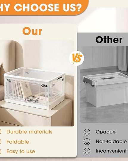 MGWILL 72 Quart Plastic Storage Bins with Lids & Wheels, Stackable Closet Organizers and Storage 5 Doors, Large Collapsible Storage Boxes, Foldable Clear Storage Containers