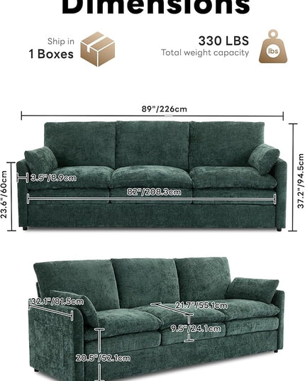 Tbfit Living Room Furniture Set, Loveseat & Standard Couch, Modern Comfy Cloud Sofa Set, Spring Seat Cushion, Chenille Fabric, Green