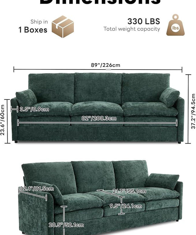Tbfit Living Room Furniture Set, Loveseat & Standard Couch, Modern Comfy Cloud Sofa Set, Spring Seat Cushion, Chenille Fabric, Green