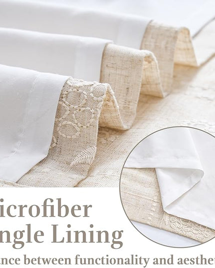 jinchan Winslow Lined Linen Curtains for Bedroom 63 Inches Linen Blended Embroidered Bordered Floral Curtains for Living Room Farmhouse Decor Window Treatments Ivory on Beige Drapes 2 Panels