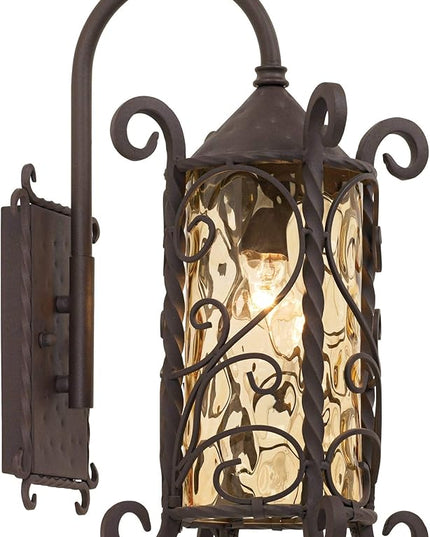 John Timberland Casa Seville Rustic Outdoor Wall Light Fixture Dark Walnut Twists 18 1/2" Champagne Hammered Glass for Exterior House Porch Patio Outside Deck Garage Yard Front Door Garden Home