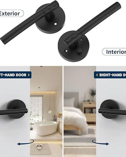 1 Pack Matte Black Privacy Door Handle - Keyless Entry, Heavy Duty Zinc Alloy Lever for Bedroom/Bathroom