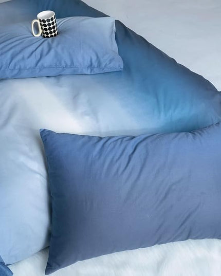 CLOTHKNOW Blue White Full Size Comforter Sets Blue Gradient Bedding Comforter Sets All Season Soft Comforters with 2 x Pillow Cases
