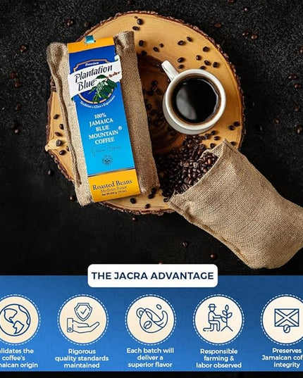Plantation Blue 100% Blue Mountain Coffee from Jamaica, Medium Roasted Whole Beans (12oz)
