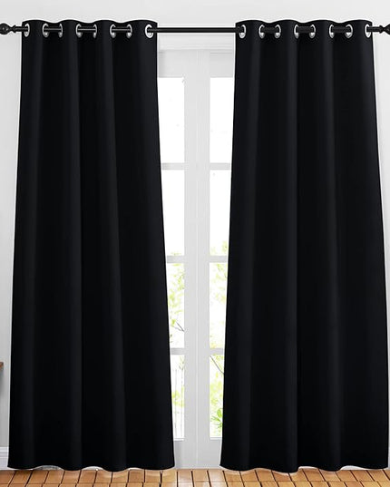 NICETOWN Black Blackout Curtains 80 inch Length 2 Panels Set - Grommet Thermal Insulated Window Treatments Light & Sound Blocking Drapes for Living Room/Doorway, W46 x L80
