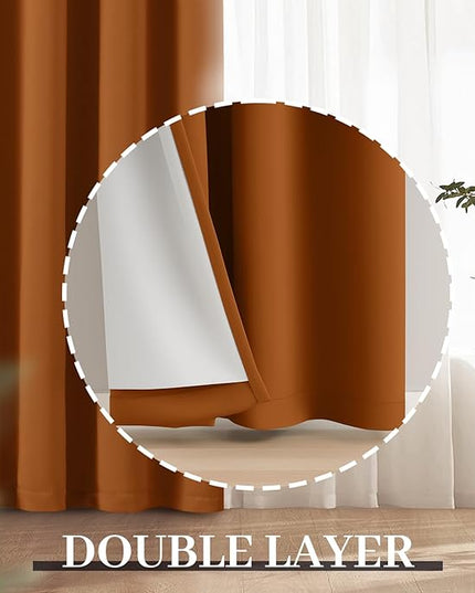 Yakamok Room Darkening 100% Blackout Curtains Grommet Window Treatments with 2 Thick Layers-Burnt Orange Thermal Insulated Drapes Set of 2 Panels for Bedroom Living Room 52 Inches by 72 Inches Length