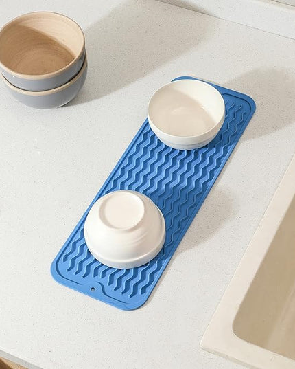 Silicone Dish Drying Mat for Multiple Usage,Easy clean,Eco-friendly,Heat-resistant Silicone Mat for Kitchen Counter,Sink,Bar,Bottle,or Cup Lichen Blue M 17 inches x 6 inches