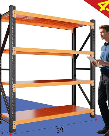 79" H Garage Shelving,4000LBS Heavy Duty Storage Rack,4 Tiers Metal Storage Rack Shelf, Adjustable Shelving Unit for Garage,Kitchen,Warehouse,Basement,78.7" H x 59" W x 19.6" D,Black&Orange