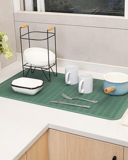 Silicone Dish Drying Mat for Multiple Usage,Easy clean,Eco-friendly,Heat-resistant Silicone Mat for Kitchen Counter or Sink,Refrigerator or Drawer Liner Green 4XL 32 inches x 18 inches
