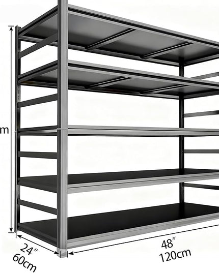 Garage Shelving, 72" H × 48" W Heavy Duty Metal Shelving - Easy to Assemble, Adjustable 5-Tier Storage Shelves, Double-Thickened Columns, 3000 lbs Capacity, for Garage, Pantry Storage, Black