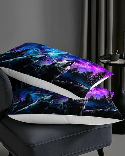 AILONEN Night Wolf Comforter Set,Howling Wolves Bedding Set for Teens Adult Bedroom Decor Full Size,Bohemian Starry Night Wild Animal Duvet Set,3-Piece,1 Quilt with 2 Pillowcases
