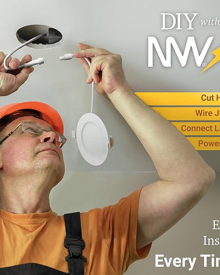 NUWATT Fire Rated 3 inch LED Recessed Lighting, Dimmable 3" LED Wafer Lights, 5CCT 2700K/3000K/3500K/4000K/5000K, CRI90 Wet & IC Rated Canless Recessed Lighting, 8W, 550LM, No Cone Needed, ETL, 6 Pack