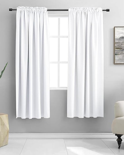 DONREN Pure White Room Darkening Curtains for Bedroom,63 inches Long Thermal Insulated Curtains and Drapes Small Window Decor Privacy Shades for Kitchen,W52 x L63 inch,2 Panels