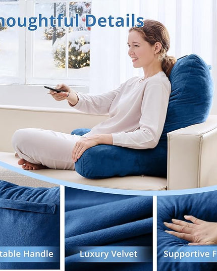 Sasttie 25-inch Reading Pillows for Sitting in Bed Adult, Jumbo Velvet Back Pillow Bed Sitting Up, XL High Back-Rest Support Cushion for Sit Up on Couch & Floor, Oeko-Tex Certified, Navy