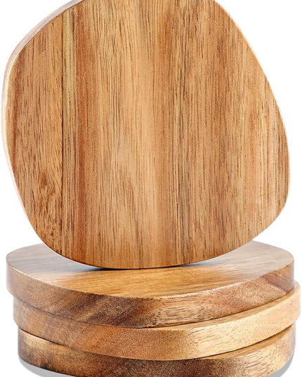 Acacia Wood Coasters Set of 4, 3.93 Inch Unique Shaped Non-Slip Wooden Coasters Without Holder for Wooden Coffee Table for Cups, Mugs, and Glasses