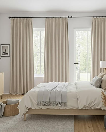 MYSKY HOME Taupe Blackout Curtains 90 inches Long Pinch Pleated Curtains for Living Room Bedroom 100% Room Darkening Black Out Window Drapes with Hooks Back Tab, 40" Wide per Panel, 2 Pieces