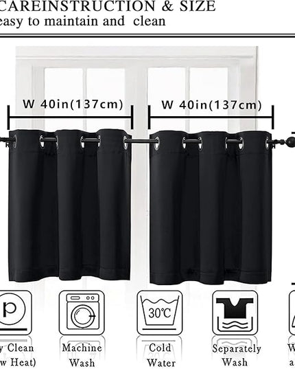 Simplebrand Halloween Black Short Kitchen Curtains 24 Inch Length 2 Panels Set, Small Windows Blackout Curtain for Bathroom, Room Darkening Thermal Insulated Short Drapes, 40 x 24 Inch, Black